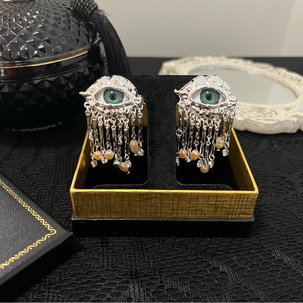 Silver Eyeball Earrings. Chunky Goth Style. Gothic Horror Spooky Weird Jewelry
